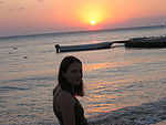 on the beach at sunset