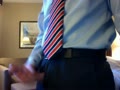 Going to work in shirt & tie unzip & quick jerk